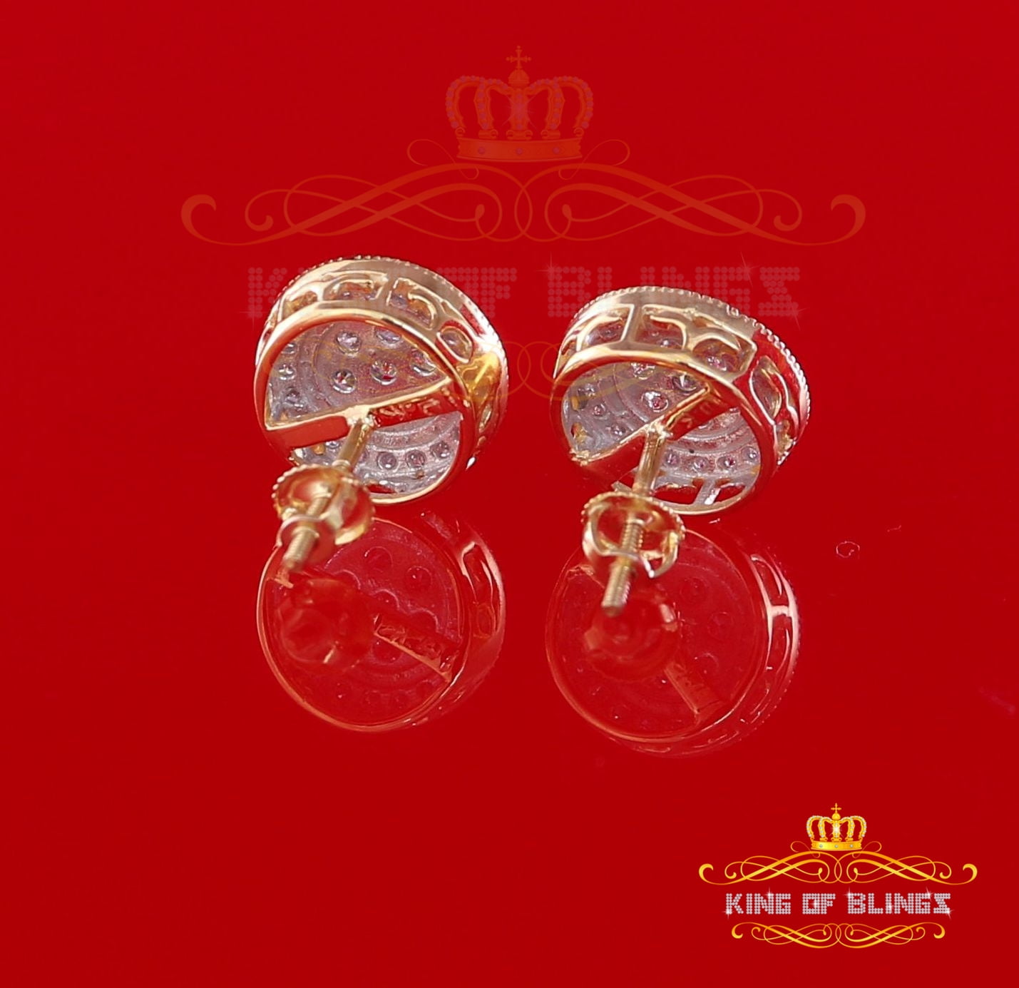 King of Bling's 10K Real Yellow Gold Real Diamond 1.05CT Men's/Women's Stud Round Earring