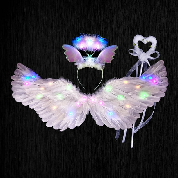 Angel Wings, Light Up Angel Wings and Halos with LED Lights, White
