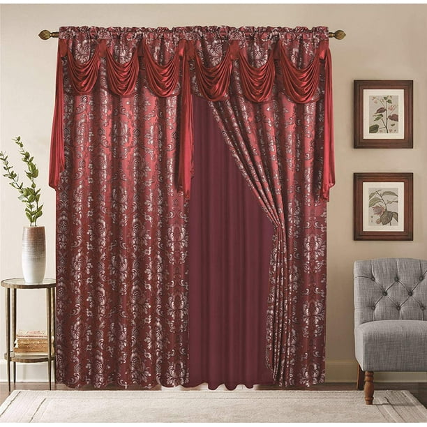 SHAKLINEN Window Curtains 2 Panel Set Luxury Burgundy with Valance