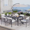 thumbnail image 2 of Harper & Bright Designs Wood Patio Dining Table Set for 6, Outdoor All-Weather Patio Dining Furniture with Rectangle Table and Chairs Set with Removable Cushions for Garden Poolside, Beige, Gray, 2 of 15