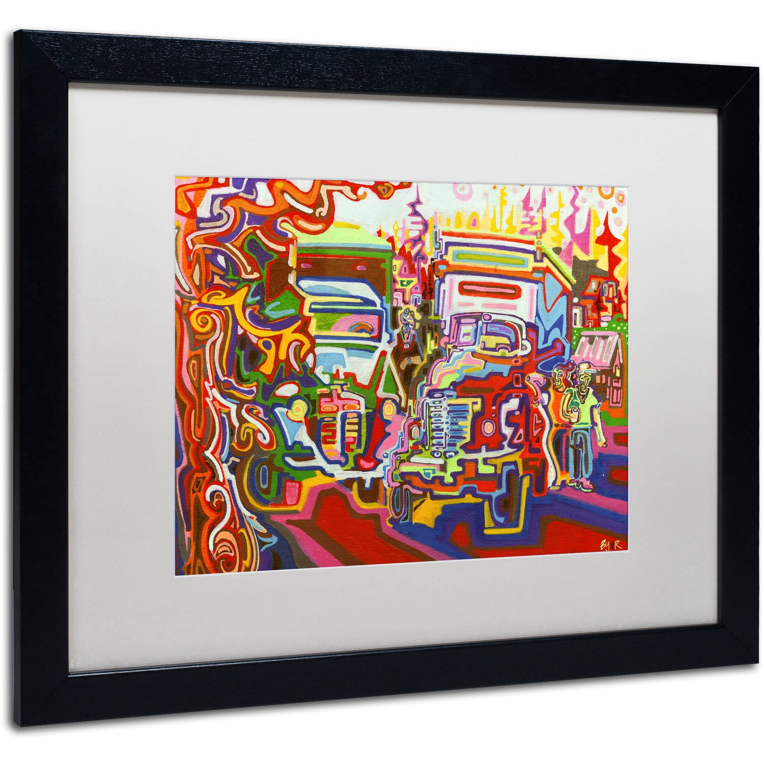Trademark Fine Art "Trucks" Canvas Art by Josh Byer, White Matte, Black Frame