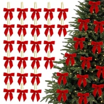 Luxcidy 24PCS Bhristmas Bows, Burgundy Red Velvet Bows for Christmas Tree, 3.1" Small Velvet Ribbon Bows for Gift Wrapping, Mini Bows for Crafts, Bow Decorations(Red)