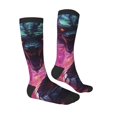thumbnail image 3 of Picia Women Crew Soft Moisture-wicking Socks Neon Futuristic Dragon Pattern Design Cotton Socks, One Size fit All, 3 of 9