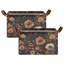 Yayeee Foldable Storage Basket for Shelves with Handles Set of 2 Waterproof Cloth Bins, Dark Floral Pattern