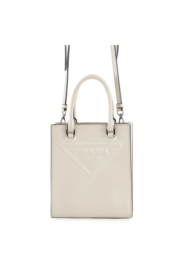 Pre-Owned Prada Triangle Leather Handbag 1BA333 PRADA 2-way Shoulder Bag White