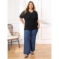 thumbnail image 2 of DARING DIVA Women's Plus Half Sleeve Waffle Knit Blouse Casual Top 1X Black, 2 of 6