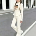 thumbnail image 2 of hotojiny Girls 2 Piece Athletic Outfit Full Zip Workout Jacket High Waist Flare Leggings Tracksuit Kids Yoga Activewear(Beige,14-15 Years), 2 of 8
