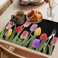 thumbnail image 3 of Easter Tulips Placemats Set&nbsp;of 1 Colorful Flowers Leaves Plant Black Background Heat Insulation Washable Place Mats, Rustic Non-Slip Table Mats for Dining Table Party Kitchen Decor,13x19 Inch, 3 of 9