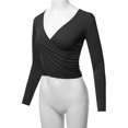 thumbnail image 5 of A2Y Women's Long Sleeve Deep V Neck Cross Wrap Crop Top T Shirts Black S, 5 of 6
