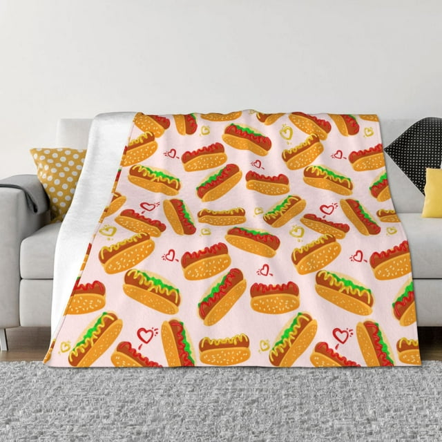 Wukai Couverture en Flanelle Horizontale Imprimée Hot Dog en Cœur, Douce et Résistante au Rétrécissement, Adaptée pour Lits, Camping, Voyage, Unisexe-40"x30 Pouces