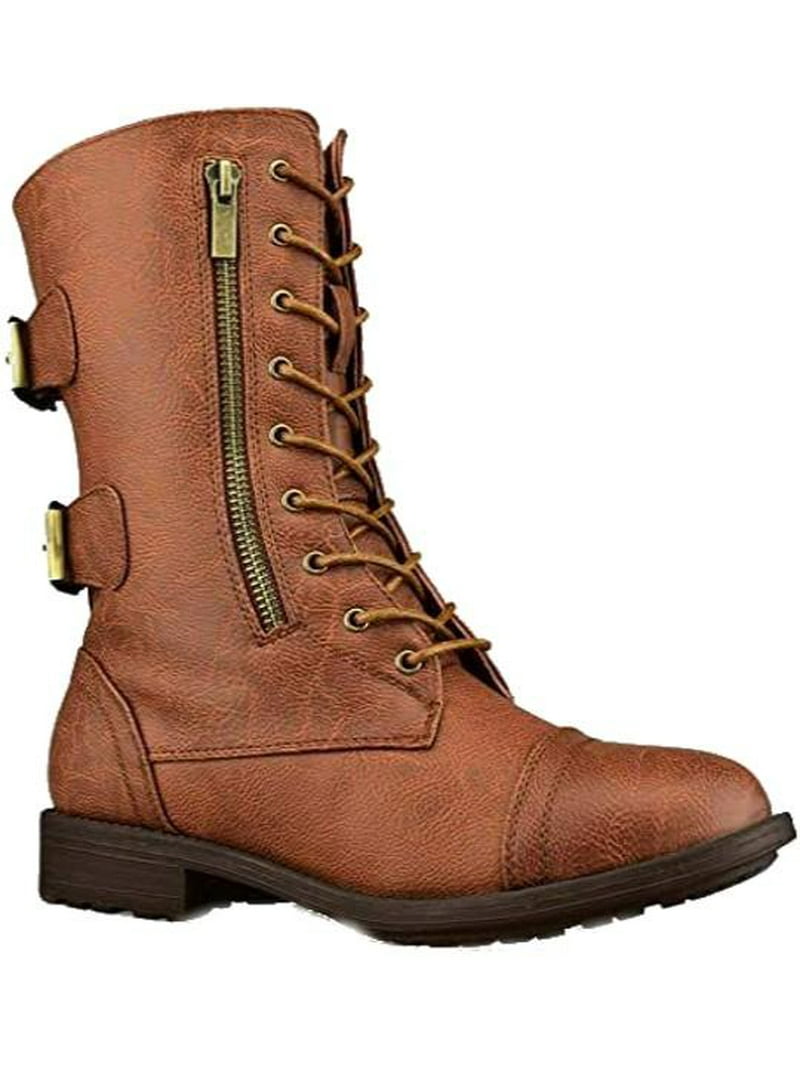 Tan Lace-Up Combat Boots Amazon.com | REDTOP Women main image 4