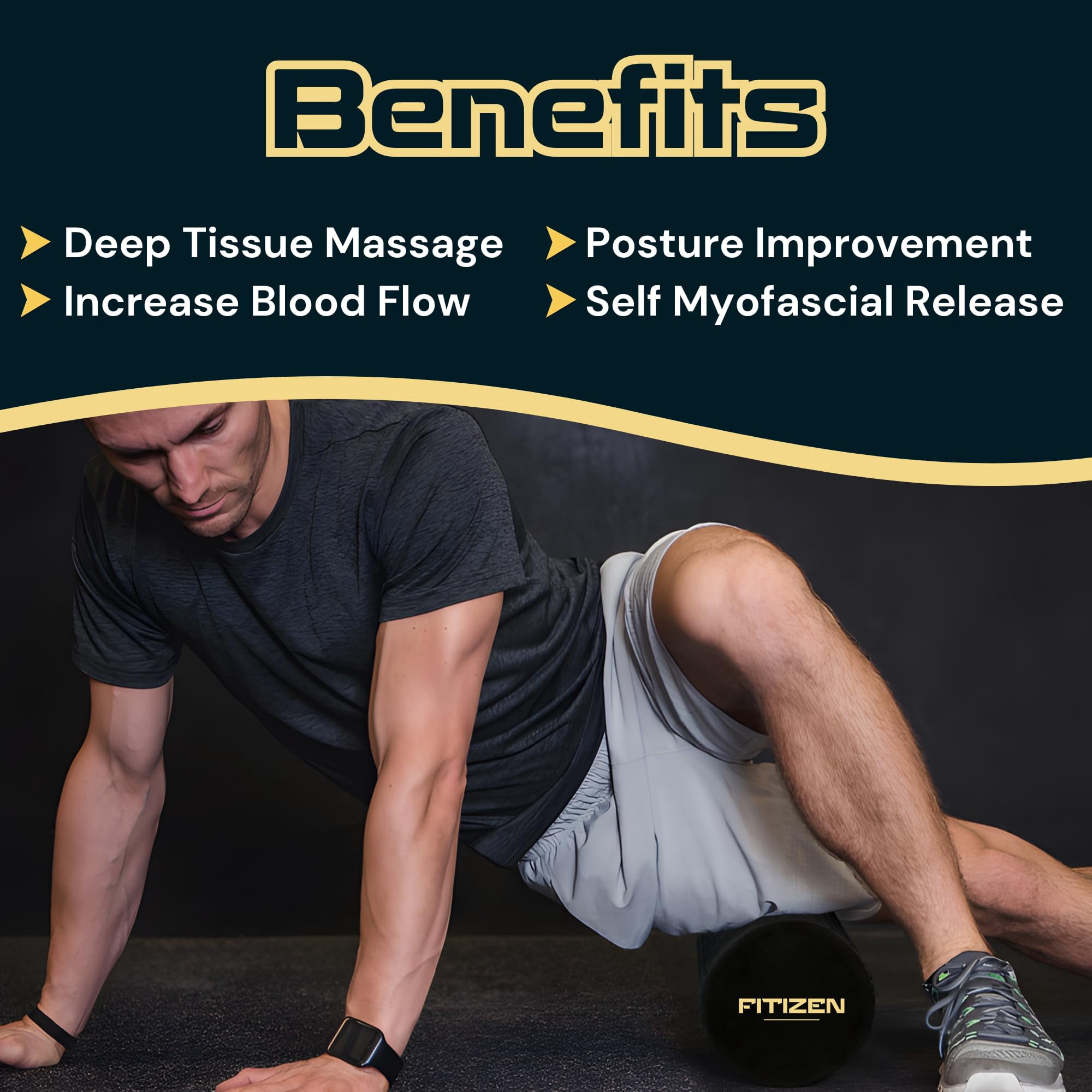Fitizen Foam Roller - Massage Rehab Stiff Physical Deep Tissue Firm Exercise Equipment Home Gym Yoga Pilates For The Fit Citizen By