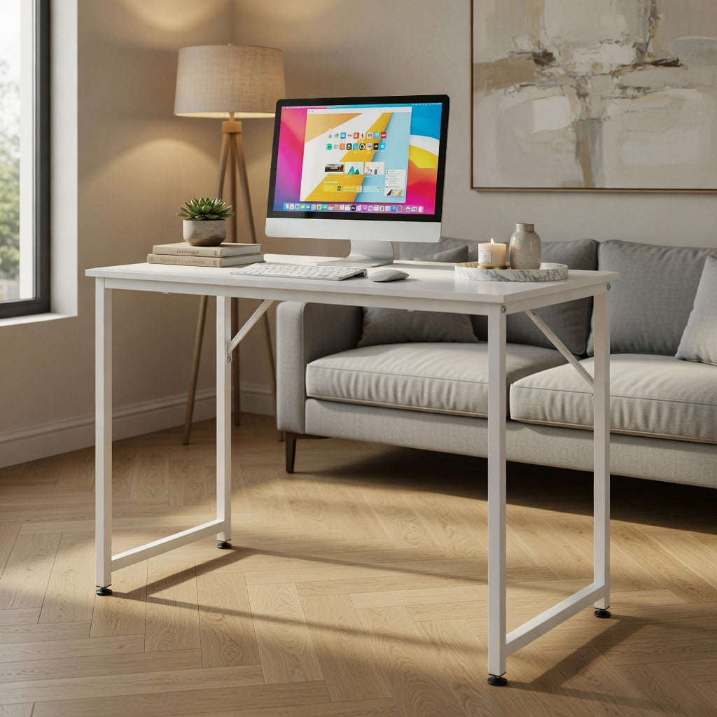 Demi Bonn L Shaped Computer Desk and Writing Workstation for Home and Office, White