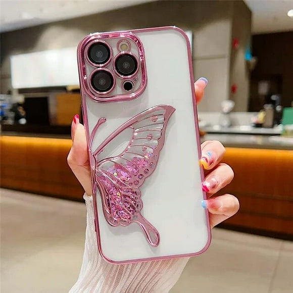 Shiny Glitter Quicksand Butterfly Clear Silicone Phone Case For iPhone 15 14 11 12 13Pro Max Luxury Plating Protective TPU Cover ZR