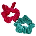 thumbnail image 4 of Scunci Original Scrunchies in Velvet Texture in Teal Green and Dark Pink Jewel Tones, 2ct, 4 of 7