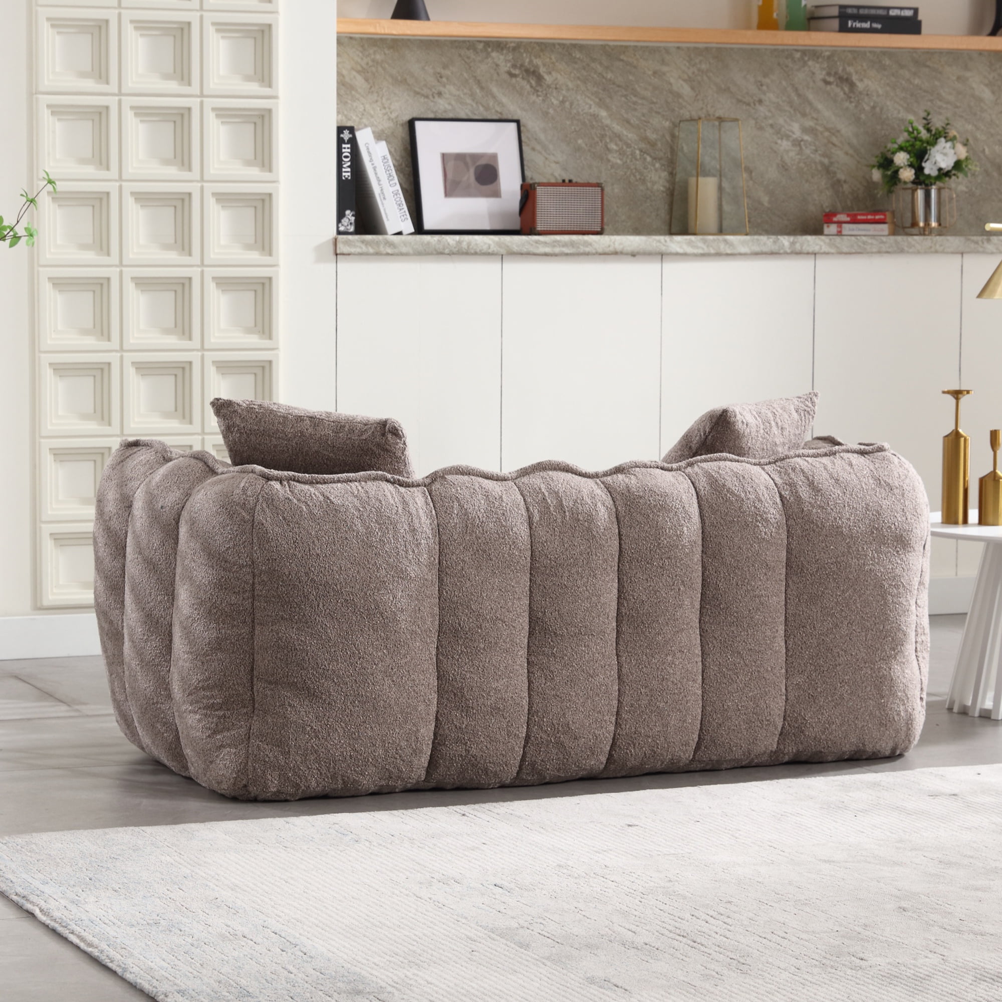 PORKISS Oversized Bean Bag Chair with 2 Pillows, Giant Large Loveseat Bean Bag Chair Couch for Adults Teens, Chenille Fabric Sofa, Brown