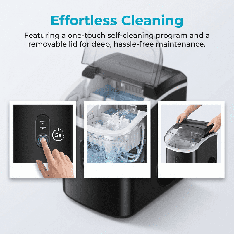 Countertop Nugget Ice Maker,Chewable Pellet Ice Machine with Self-Cleaning Function, 33 lbs/24H Portable Ice Maker for Home, Kitchen, and Office, Black