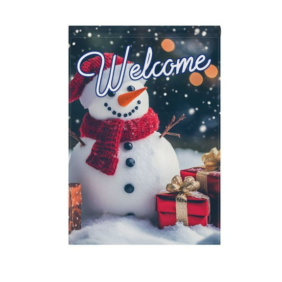 Christmas Snowman in Winter Garden Flag House Banner 12" x 18" Double Sided Outdoor Yard Decoration
