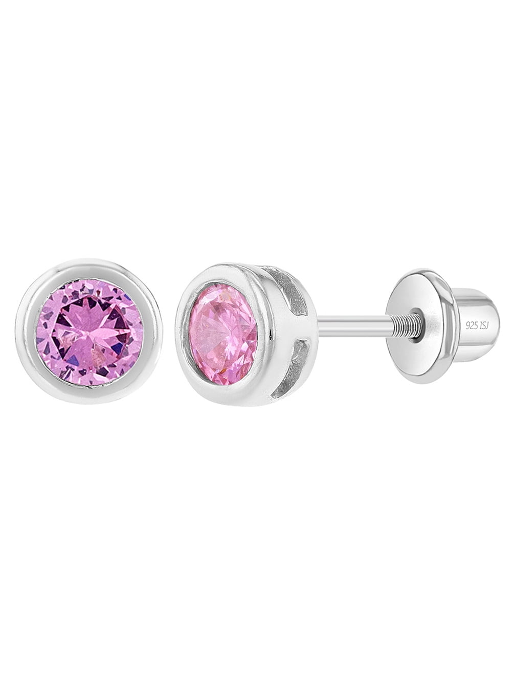 925 Sterling Silver CZ Screw Back Round Bezel Earrings for Baby Girls 5mm 925 Sterling Silver CZ Screw Back Round Bezel Earrings for Baby Girls 5mm