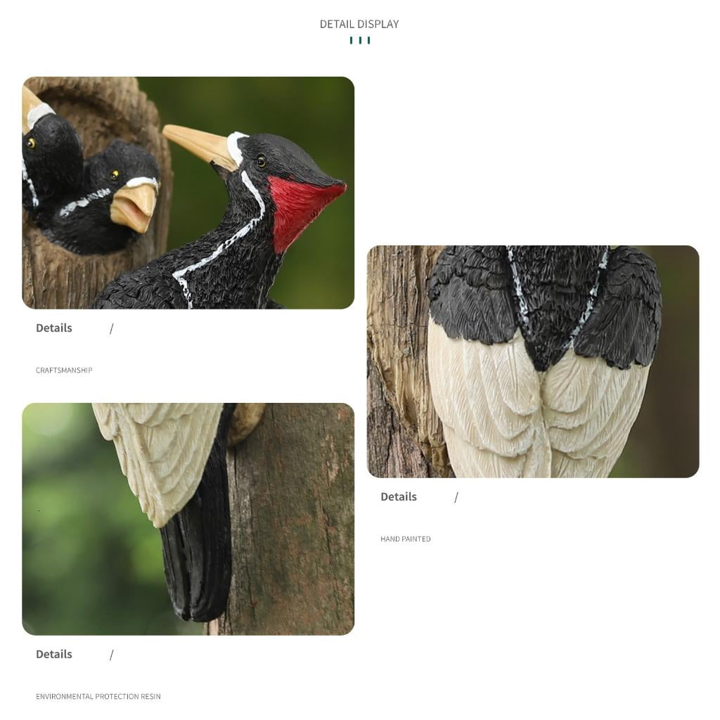 Yihuala Woodpecke Bird Figurines Realistic Birds Statue Tree Peeker Yard Art Sculpture Mom and Woodpecke Garden Statue