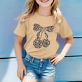 thumbnail image 2 of FINALGANG Girls Kids Casual Short Sleeve TShirts Leopard Print Cherry Bow Graphic Crewneck Loose Fit Tees For Summer Daily Wear Brown 3-4 Years, 2 of 4