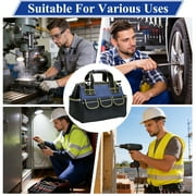 Topsome Tool Bag 17 Inch with 1 Pouch, Heavy Duty Wide Mouth Tool Organizer Tote with Multiple Pockets, Adjustable Shoulder Strap, and Waterproof Hard Base for Men, Mechanic, Home and Work Use