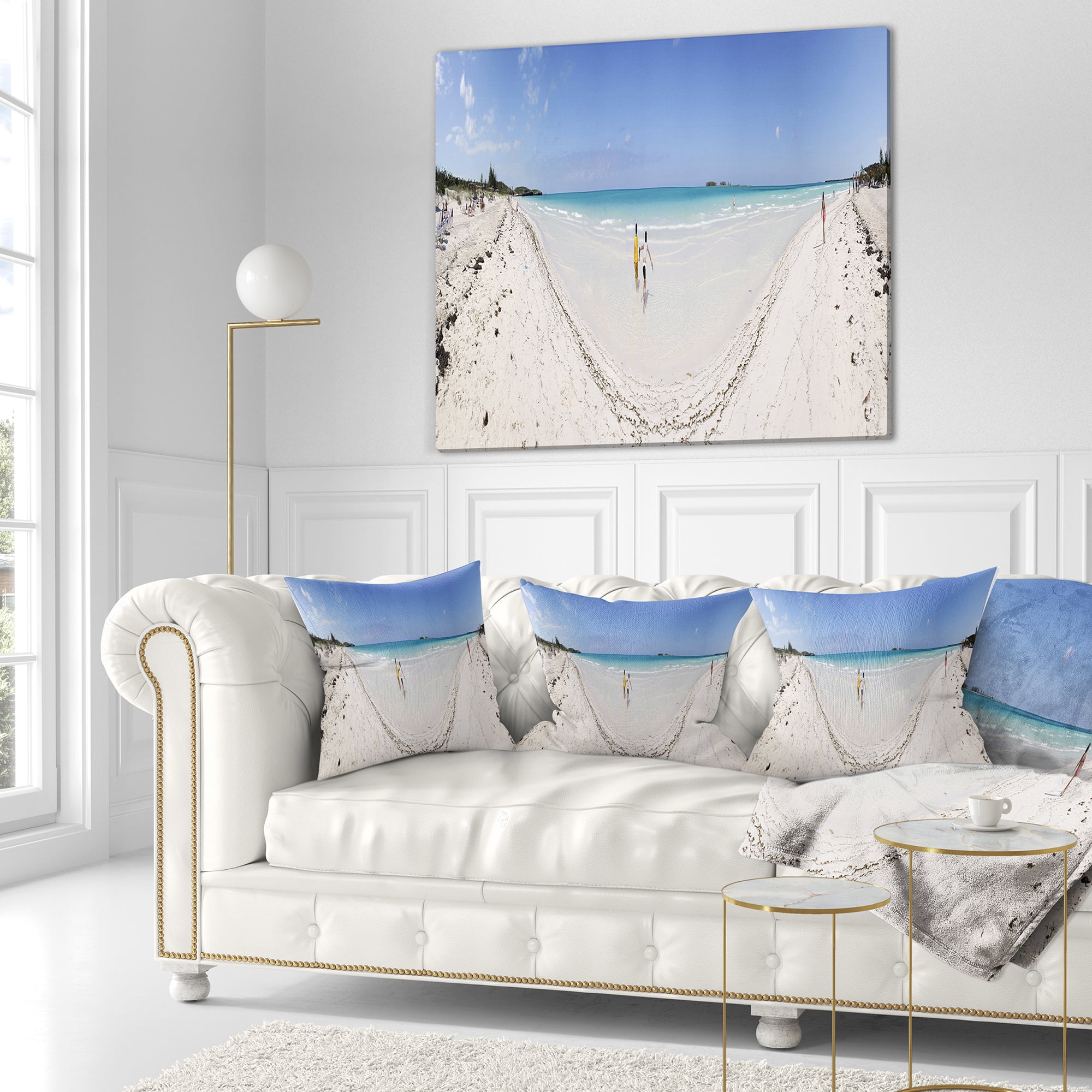 Designart Cayo Coco Tropical Beach Panorama - Modern Seascape Throw Pillow - 18x18