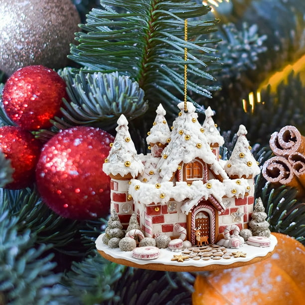 Adorno Navideño Colgante de Acrílico con Forma de Casita Nevada de 8 Cm | Varios Diseños | Incluye Cordón | Incluye Caja de Regalo