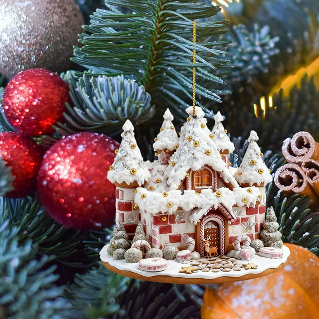Adorno Navideño Colgante de Acrílico con Forma de Casita Nevada de 8 Cm | Varios Diseños | Incluye Cordón | Incluye Caja de Regalo
