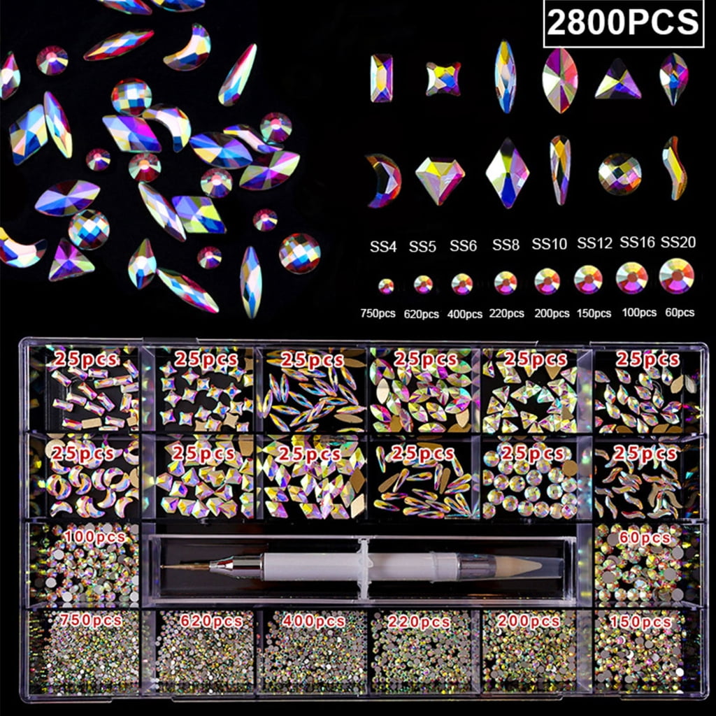 ROZYARD Glass Nail Rhinestones Crystal Nail Gems Stones Multi Shapes Gem Nail Decoration