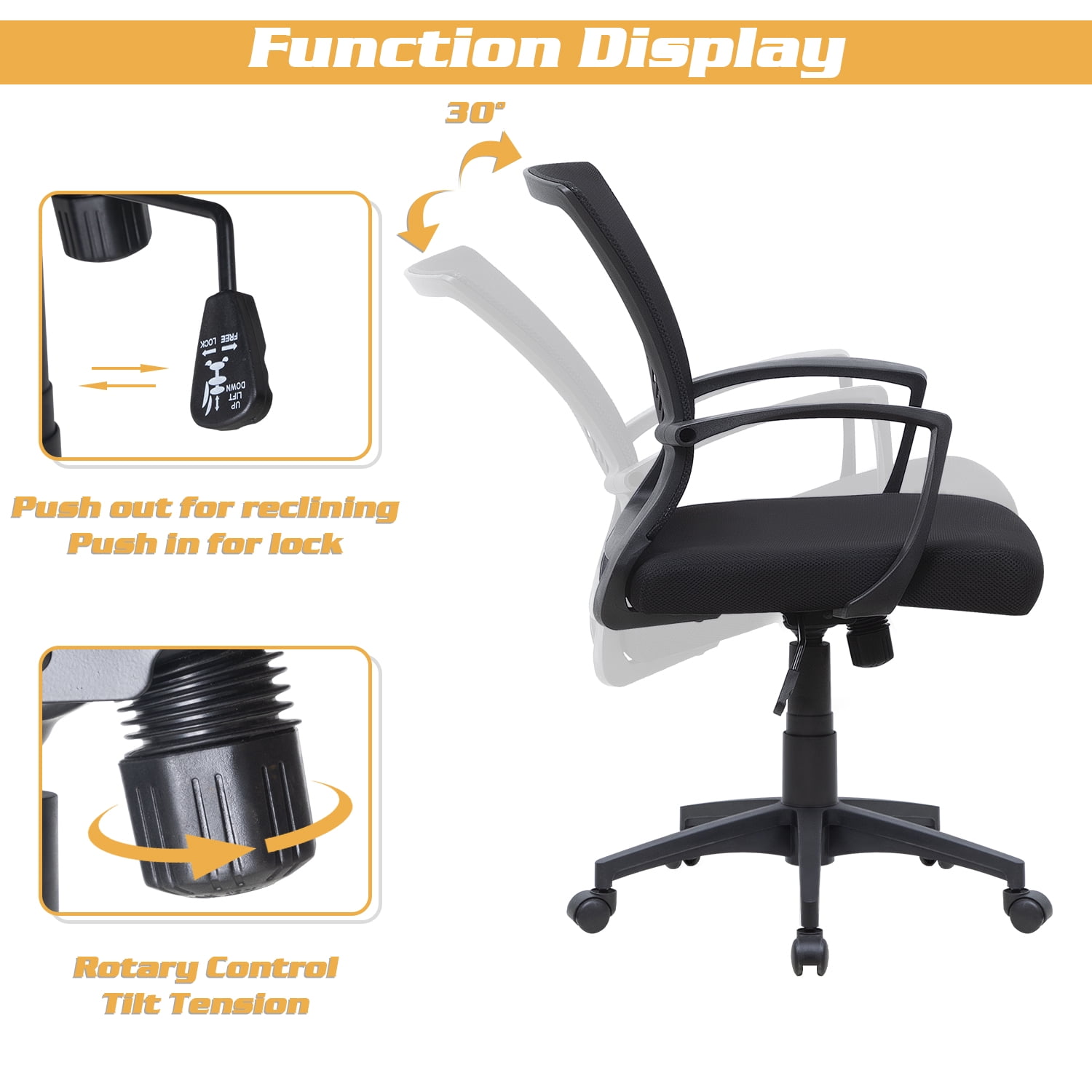 Lacoo Mid-Back Office Desk Chair Ergonomic Mesh Task Chair with Lumbar Support Set of 2, Black