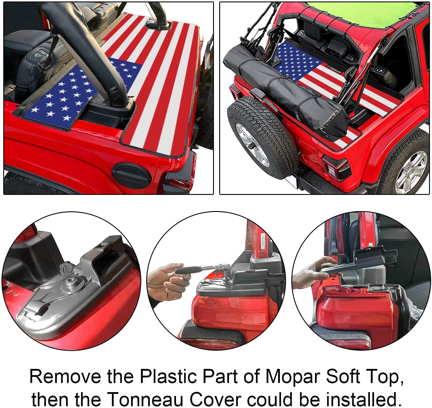 Shadeidea Jeep Wrangler Cargo Cover JL 4 Door Tonneau Cover JLU (2018-Current) Rear Trunk Vinyl Tailgate Cover for Rubicon Sahara Sport S ( America Flag ) - 3 Years Warranty