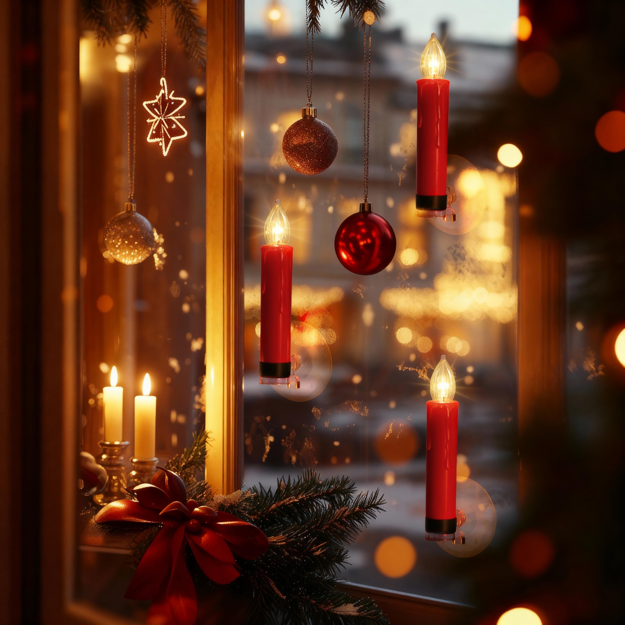 WYZworks 20 Pack LED Flameless Red Taper Clip On/Suction Cup Candles for Christmas Tree/Window Candle, 3.5" Flickering Warm White Candle Lights Ornaments, Crown Wreath, Battery Operated, Remote/Timer