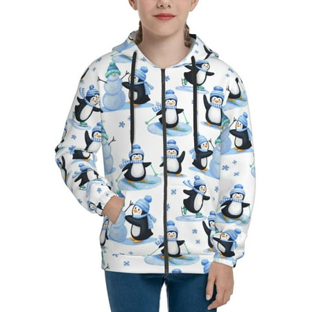 

Hoodies for Teen Girls Boys Playful Penguins and Snowmen Long Sleeve Youth Kids Essentials Zip Up Hoodie Lghtweight Fashion Hoodies & Sweatshirts Jacket Fall Winter Outfits Tops