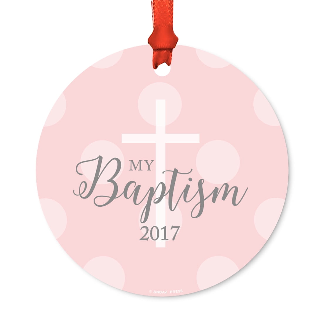 Round Metal Christmas Ornament, My Baptism 2017, Boy, Includes Ribbon and Gift Bag, Present Gift Ideas