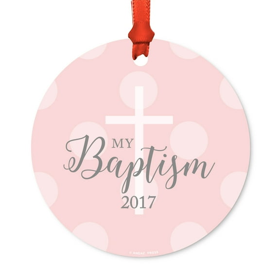 Round Metal Christmas Ornament, My Baptism 2017, Boy, Includes Ribbon and Gift Bag, Present Gift Ideas