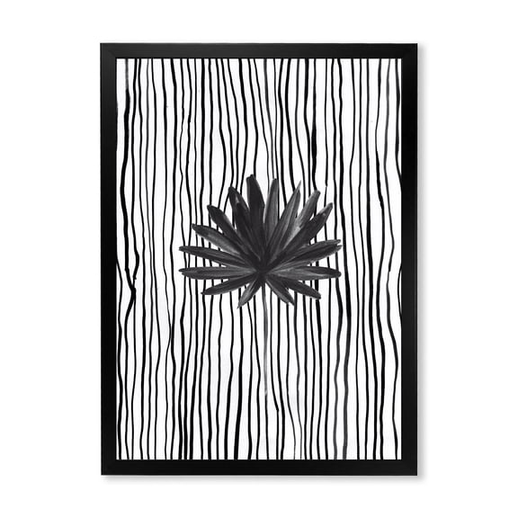 Designart 'Black and White Striped Under Tropical Leaf III' Modern Framed Art Print