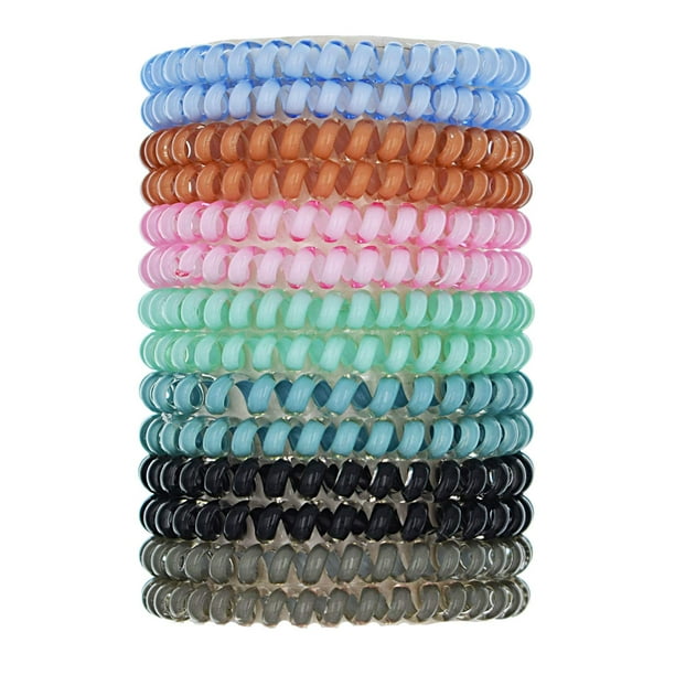 Zhuge 14 lazos para el cabello en espiral de color caramelo, lazos elásticos en espiral para el cabello, lazos para el cabello de plástico con cable telefónico
