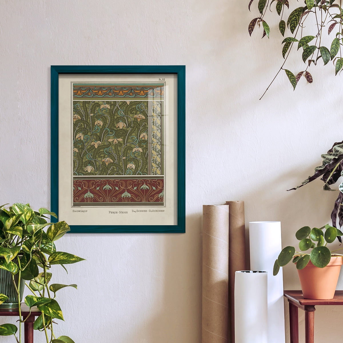 Nouveau Decorative VI - Framed Print w/glass - Ocean Blue