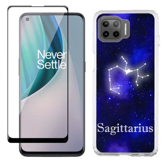 Slim-Fit Protective Phone Case compatible with Motorola Moto One 5G UW, with Tempered Glass Screen Protector, by OneToughShield ® - Zodiac / Sagittarius