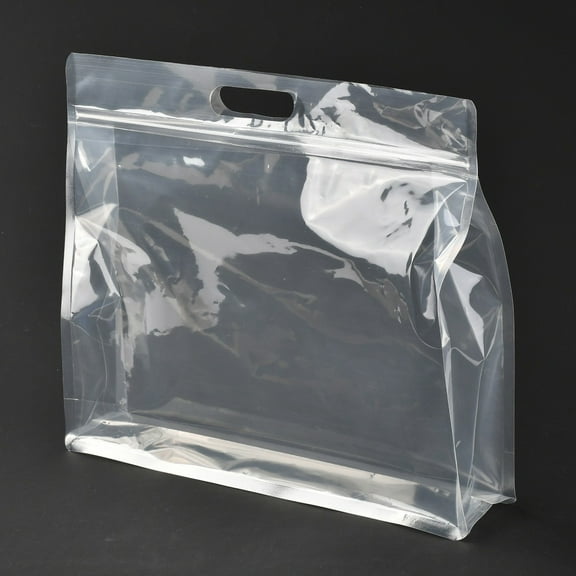 Transparent Plastic Zip Lock Bag Plastic Stand up Pouch Resealable Bags with Handle Clear 30x35x0.08cm