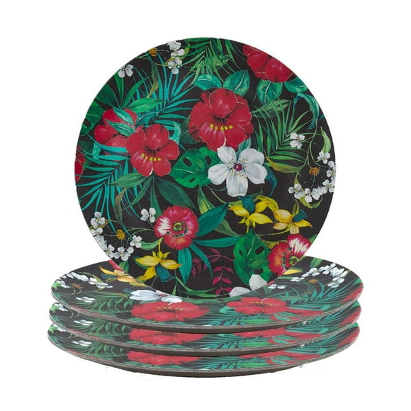 Bamboo Walnut Floral Plate 26 cm, Set of 4