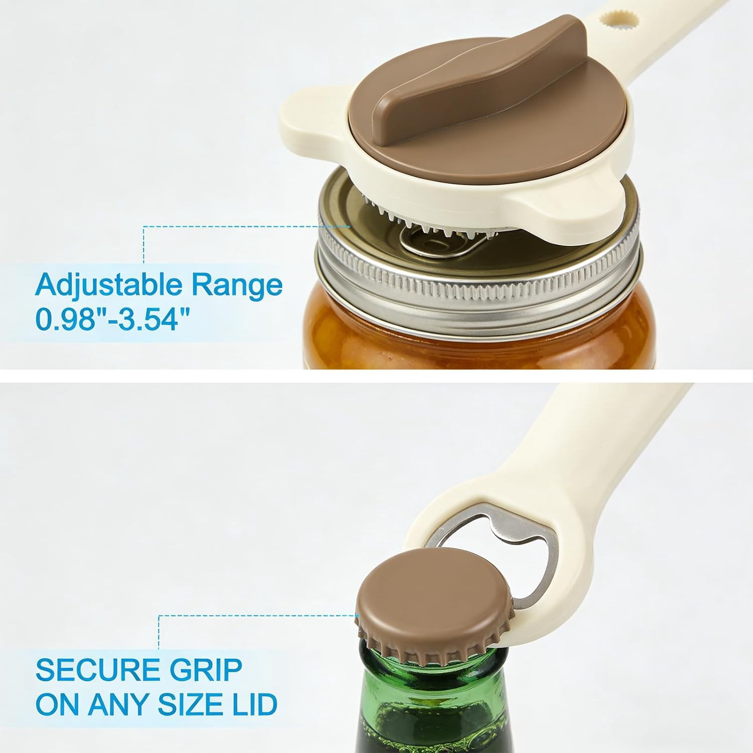 FRKSMD-2Pcs 4-in-1 Jar Opener with 4 Hooks - Adjustable Stainless Steel Lid Remover for Seniors & Arthritis Sufferers, Easy Grip Opener for Kitchen Jars, Bottles & Cans