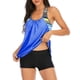 thumbnail image 1 of Blusa de mujer con tiras estampadas a rayas y espalda en T Push up Tankini Top con pantalones cortos Azul oscuro M Jormftte HMJM392-9, 1 of 5