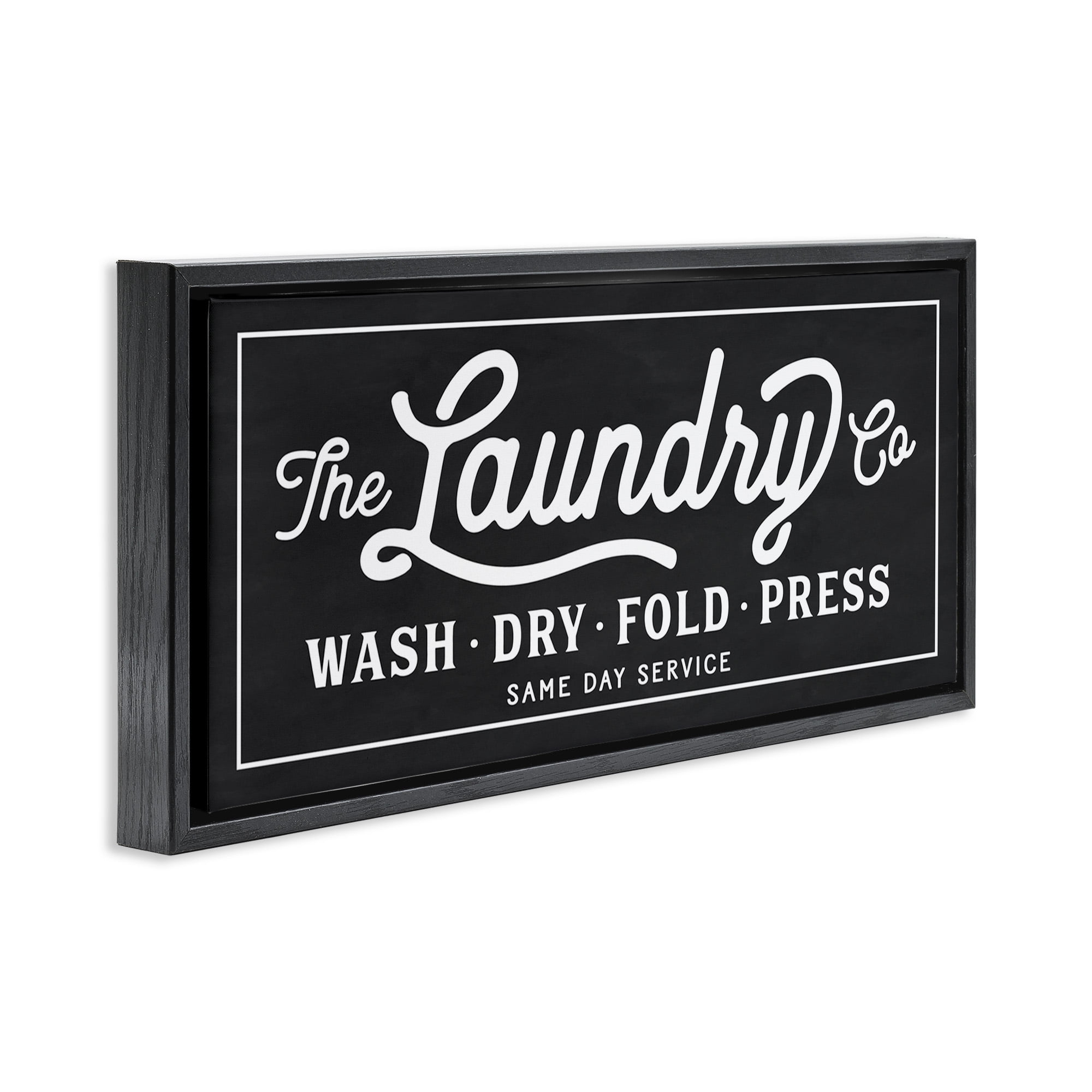 Stupell Industries Vintage Laundry Sign Cursive Typography Abstract Painting Black Floater Framed Canvas Art Print Wall Art, 25 x 11