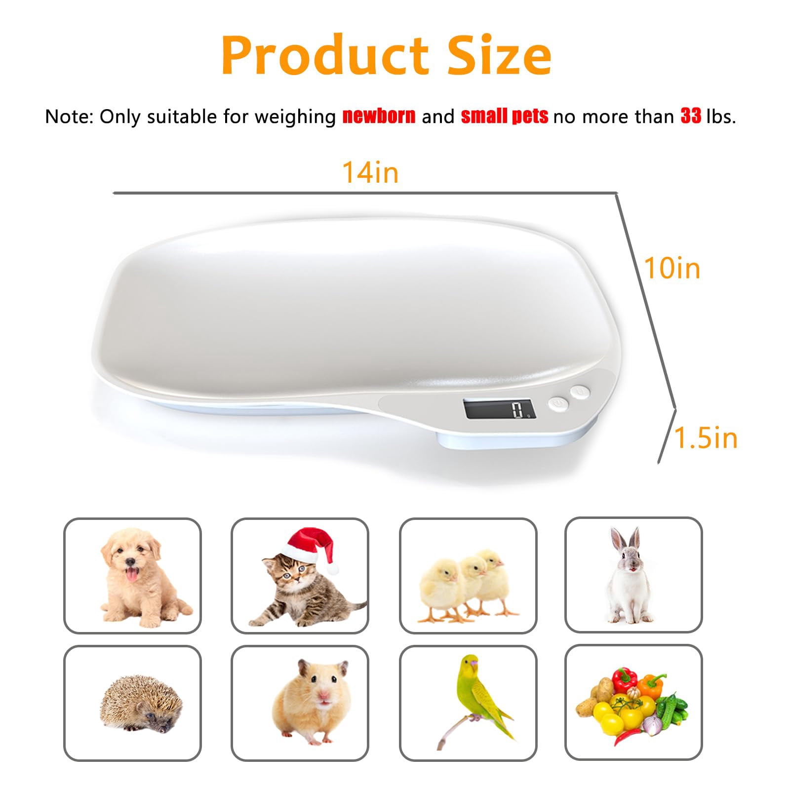 Digital Pet Scale for Small Animals 33 Lbs Capacity Electronic Weighing Scale with LCD Display Accurate Pet Weight Measurement for Cats and Dogs Ideal for and Puppies