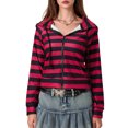 thumbnail image 2 of Elippeo Women Striped Zip Up Hoodie Contrast Color Raglan Long Sleeve Fall Sweatshirt Jacket, 2 of 9