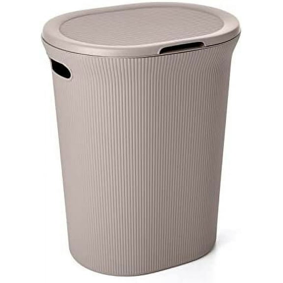 Superio 40L Elegant Ribbed Plastic Laundry Hamper with Lid - Taupe