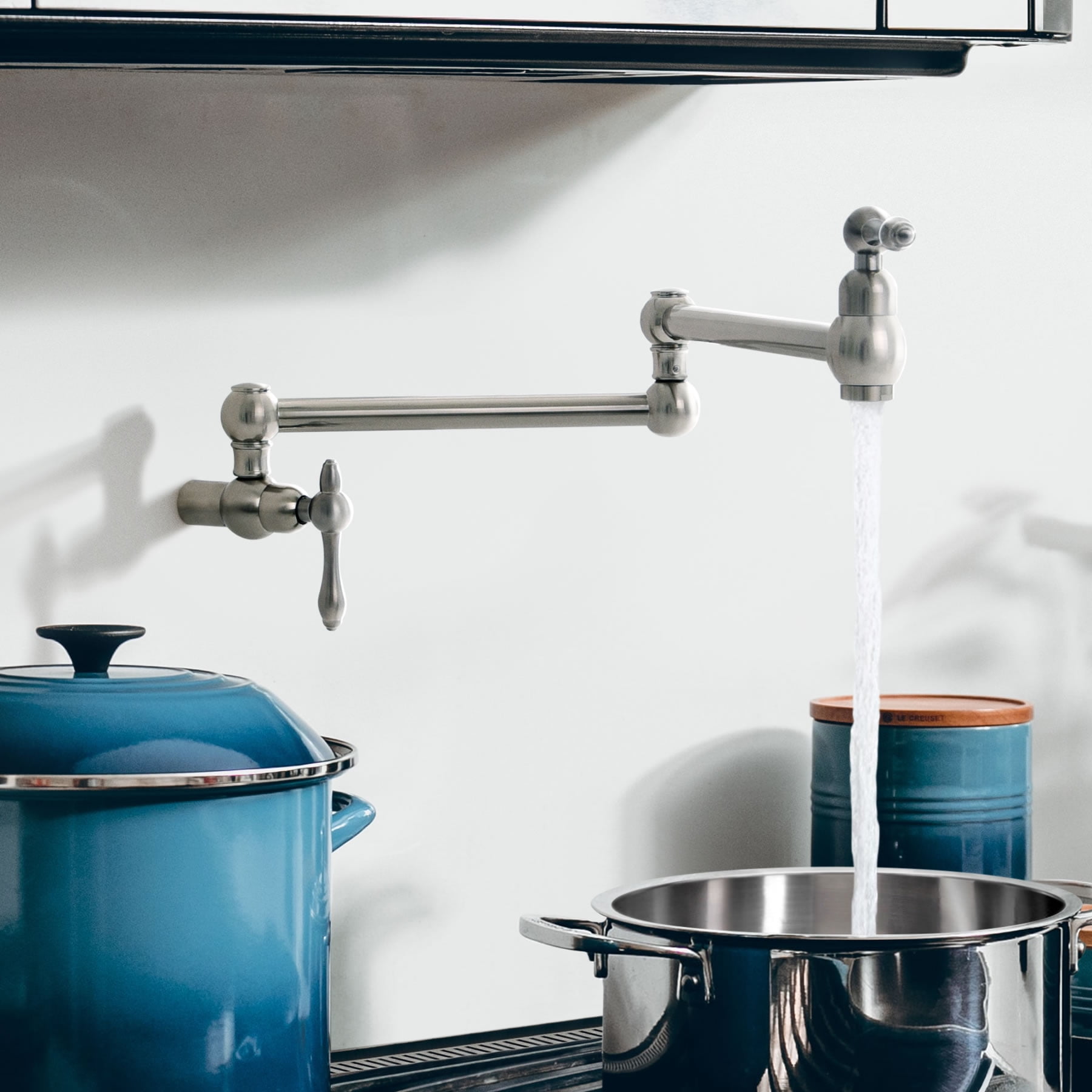 Zenvida Pot Filler Faucet Wall Mount Brushed Nickel Two Handles Dual