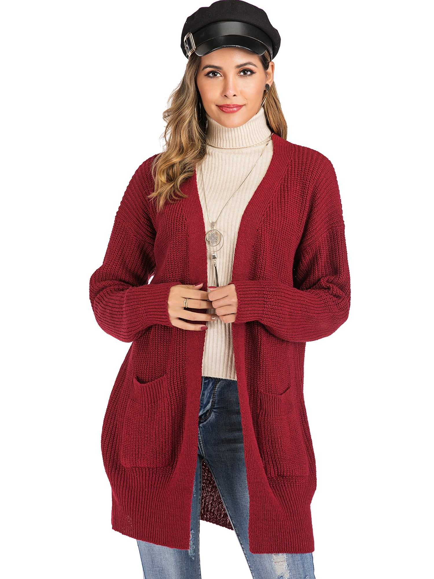 Fashion Women's Plus Size Knitted Sweater Soft Open Front Long Sleeve